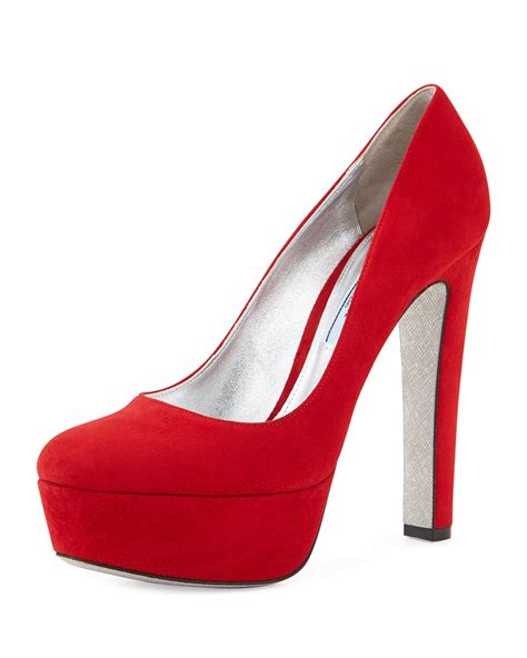 prada red satin heels|Prada suede booties.